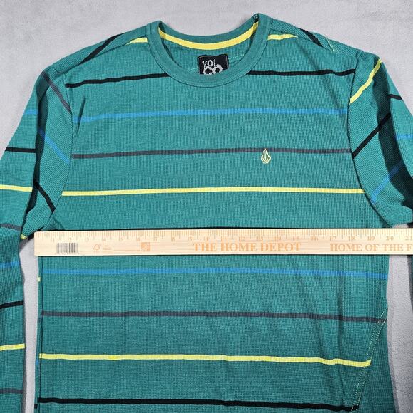 Volcom Shirt Mens XL Green Thermal Waffle Knit Striped Y2K Spellout Skater Y2K - Picture 9 of 11